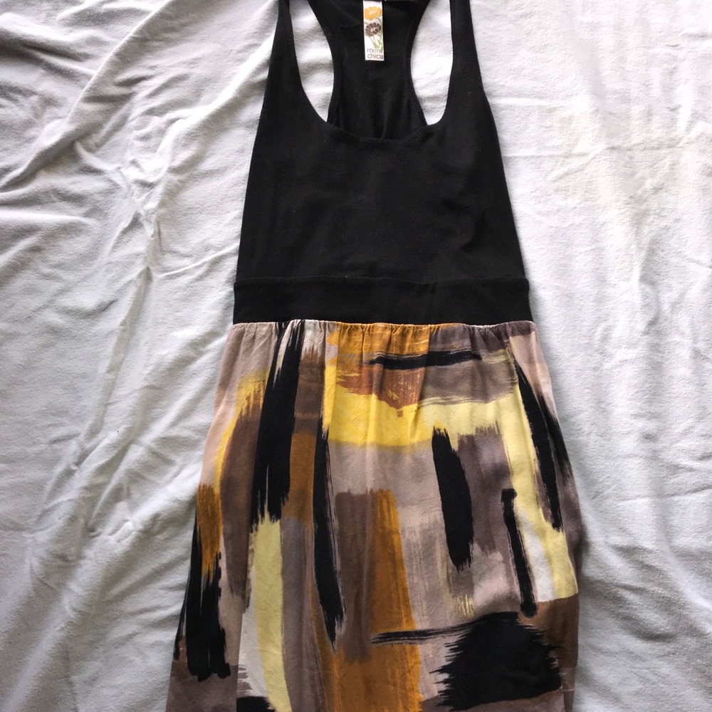 Paint print black and yellow dress